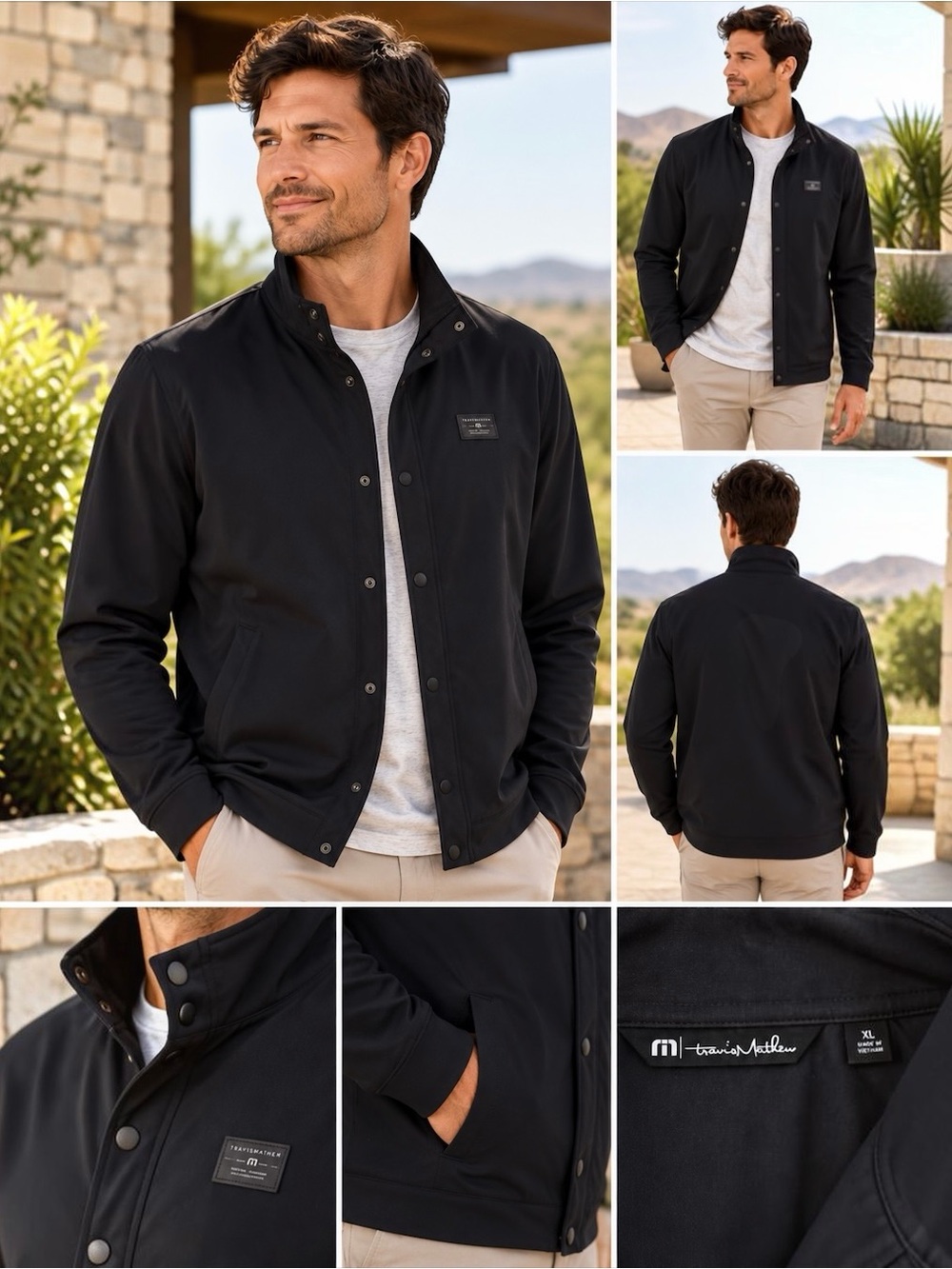 TravisMathew Coyote Cool Stretch Jacket Men’s XL Black Snap Front 1MX196